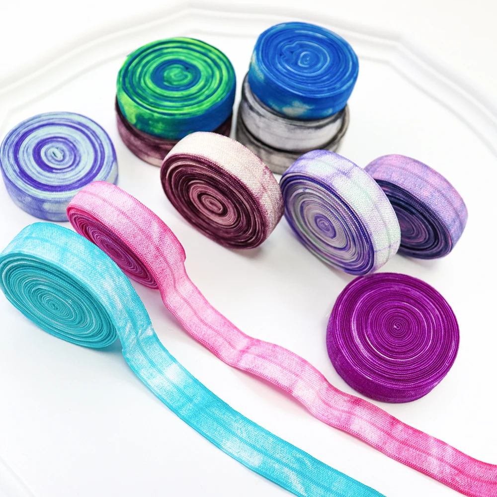 Wholesale 5/8'' 15mm Tie Dye Fold Over Elastic FOE Ribbon Underwear Bra Strap Elastic DIY Sewing Crafts Band