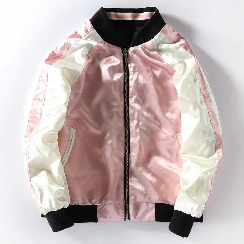 Chaqueta Bomber de béisbol con bordado Floral Harajuku Unisex, cárdigan de piloto Yokosuka de dos caras, ropa de calle suelta con cremallera,