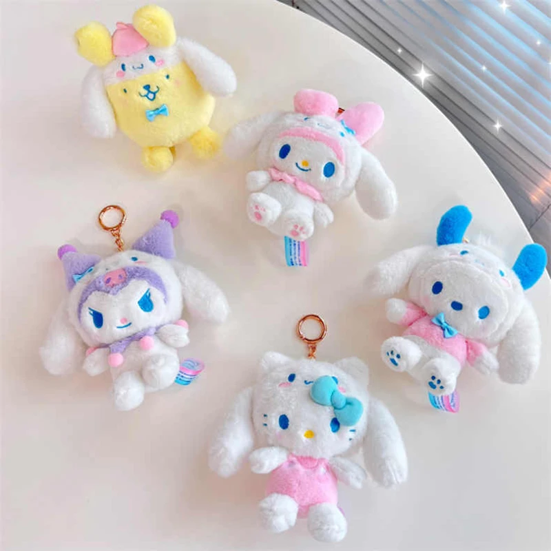 Cartoon Sanrio Plush Toys Keychain Kawaii Ornaments Cute Pink Cinnamoroll Kuromi My Melody Anime Peluche Diagonal Bag Keychains