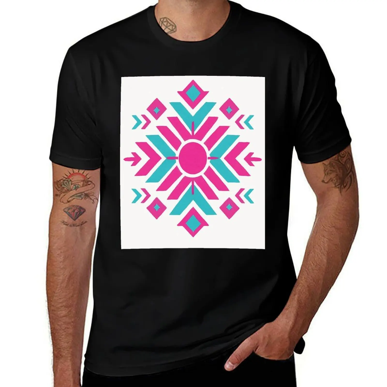 

Pop Tribal Starburst – Pink & Turquoise T-Shirt anime stuff blanks funny shirt cotton rapper graphic tees Men's t-shirt
