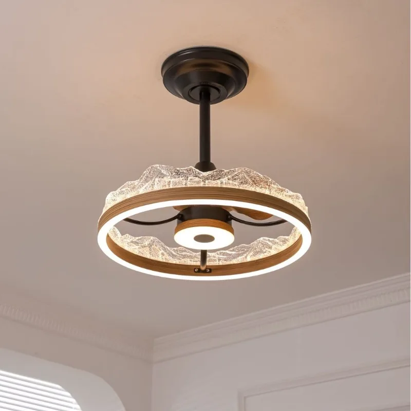 Nordic medieval fan light, mobile APP control stepless dimming ceiling fan light