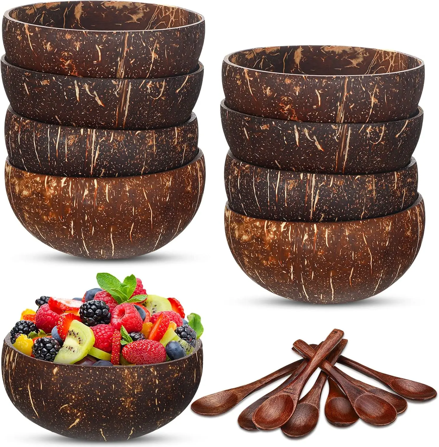 

2/4/6pcs Coconut Bowl and Spoon Set 100% Natural Coconut Shell Kitchen Vegan,Buddha Smoothie Coco Bowl Birthday Gifts for Women