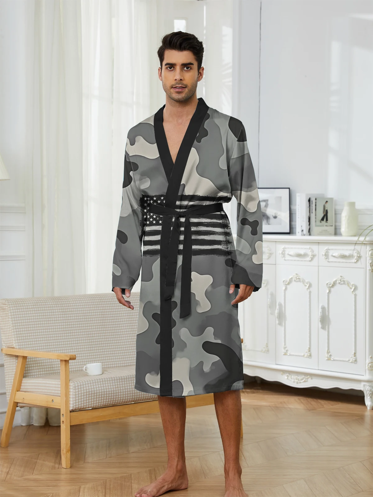 1pcs Men's Robes 2026 Spring/Summer Men's bathrobe dressing gown Graphic bath robe Sleepwear Robes Breathable 3D Printed