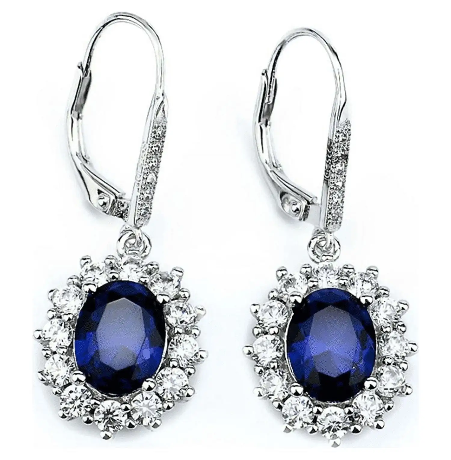 Sapphire 18K White Gold Leverback Earrings for Women - for Sensitive Ear - Great Gift Idea for Every Occasion  Earrings for Women Designer Earrings