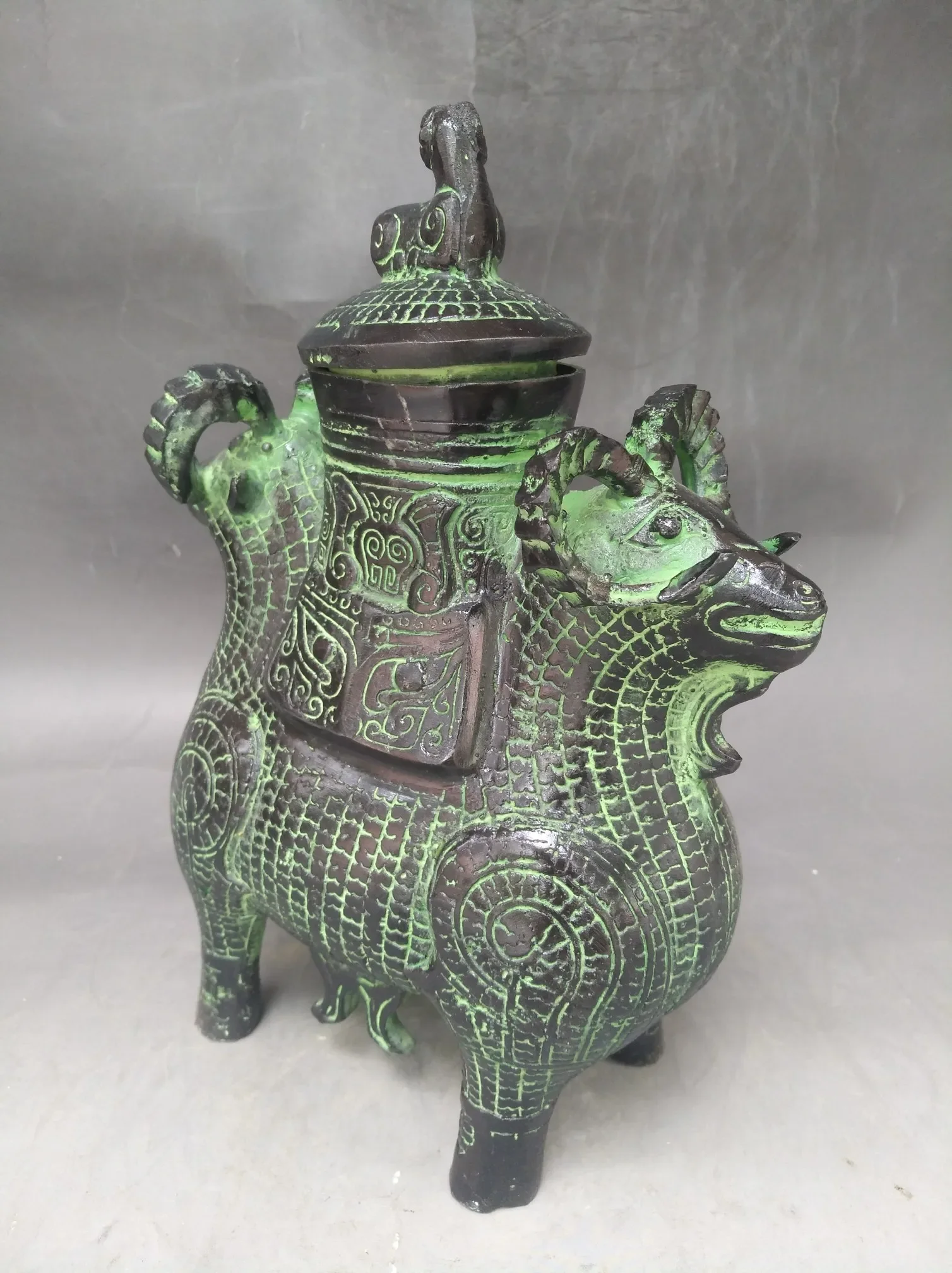 China Bronze Double Sheep Smoked Incense Burner Crafts Statue