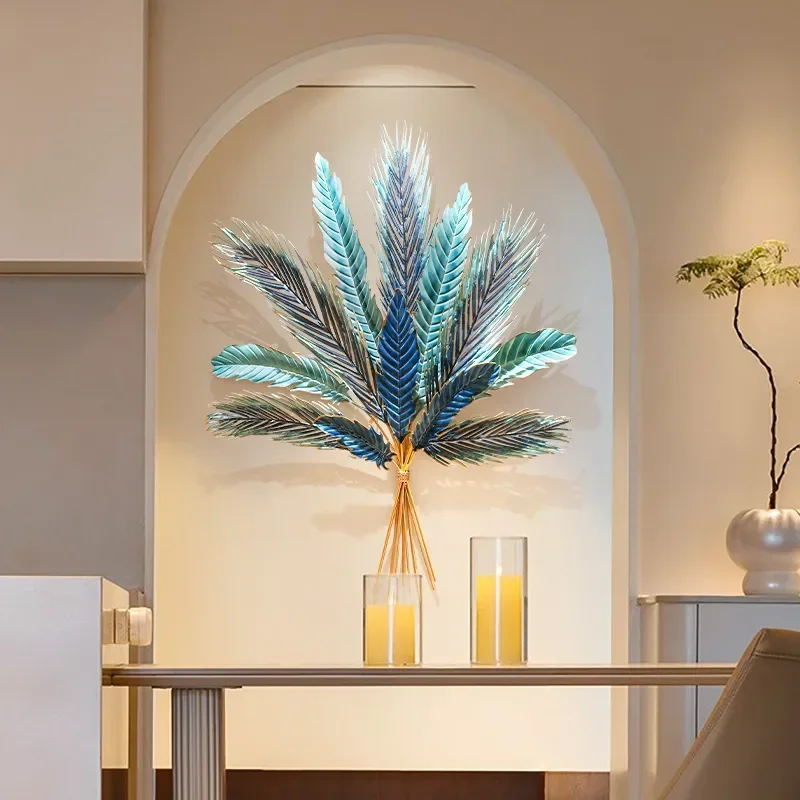 Modern Wrought Iron 3D Phoenix Tail Leaf Wall Art Dining Room Living Room Entrance Grille Decoration Pendant
