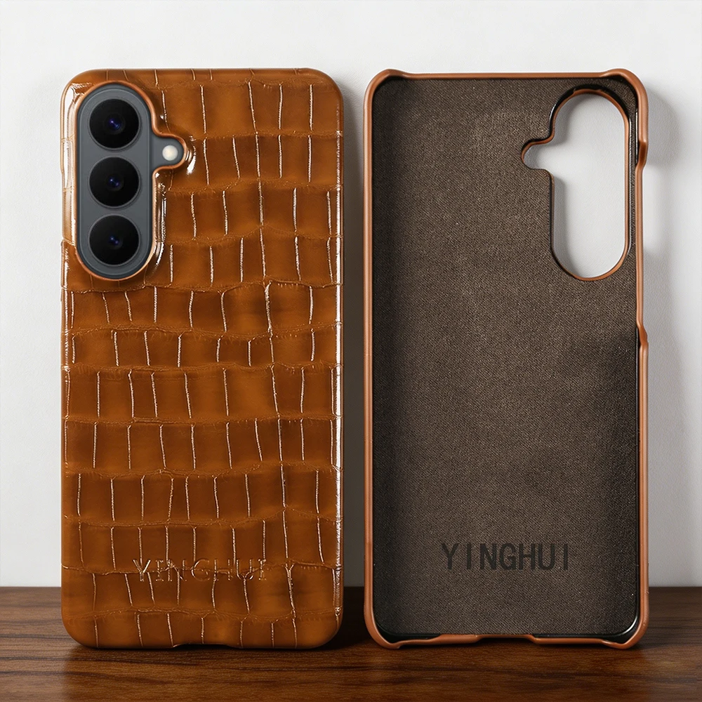Phone Case For Samsung Galaxy S26 Plus S25 Edge S24 FE S23 S22 S21 S20 Note 20 Ultra Luxury Crocodile Leather Case Back Cover