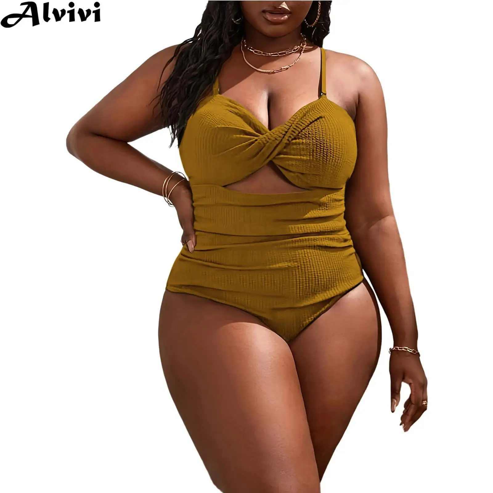 Women Adjustable Straps Bodysuit Plus Size Bikini Swimsuit Swimwear Bathing Suit for Pool Party Beach Sunbathing Hot Spring