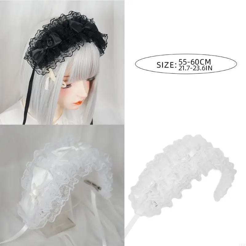 Couvre-chef en dentelle avec nœuds gothiques pour filles, bandeaux sous-culture, photographie demoiselle d'honneur 195E
