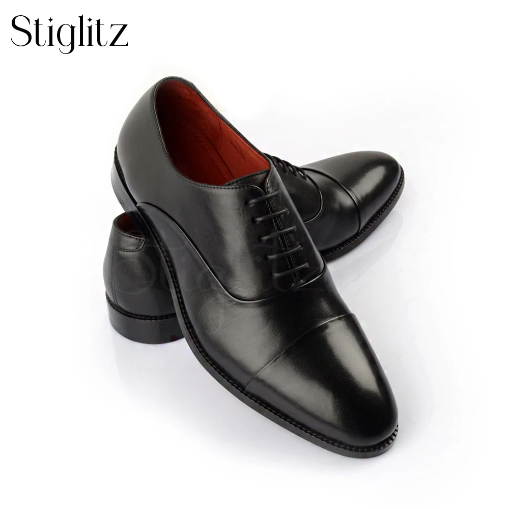 Classic Cap Toe Oxfords Brown Genuine Leather Lace-Up Dress Shoes Handmade Durable Stitched Construction Men Shoes for Banquet