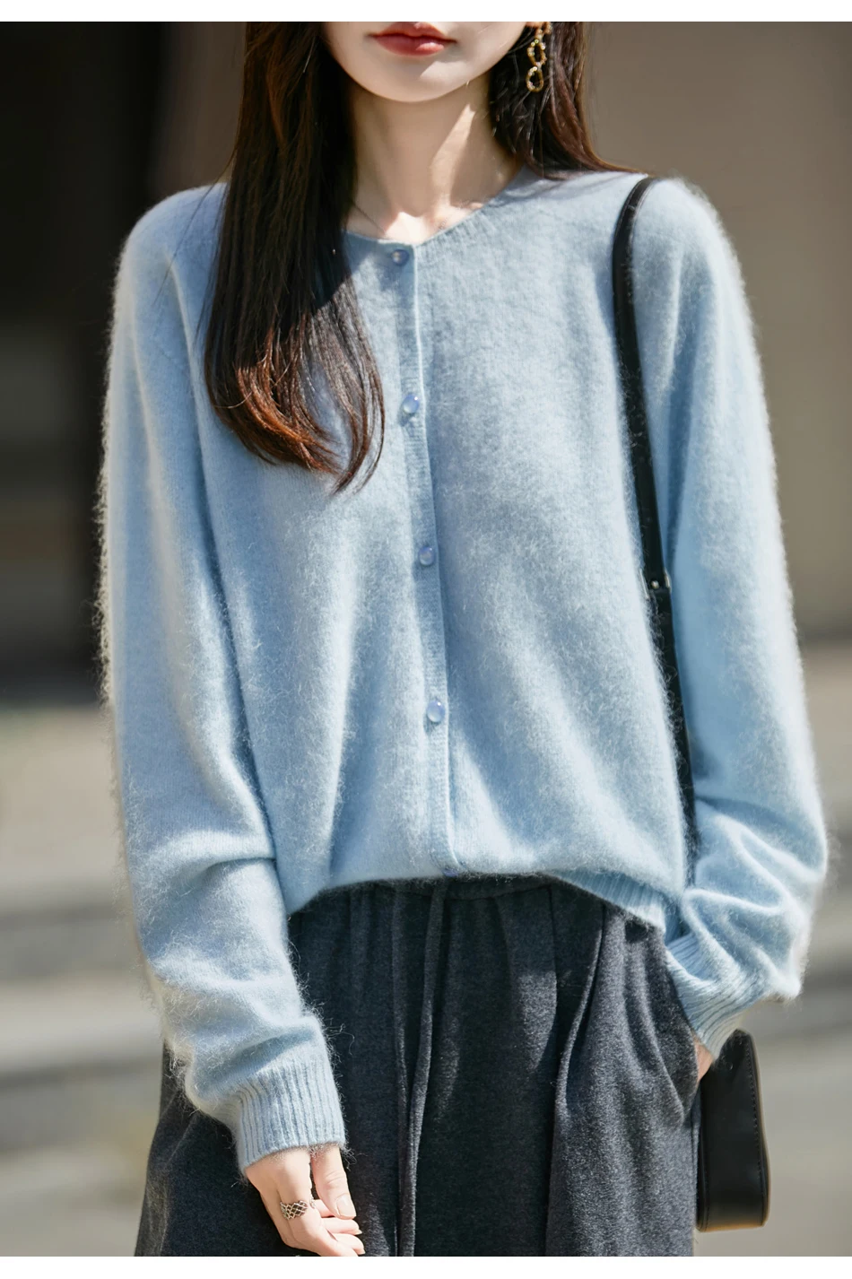 Dámský svetr 100% vlněné kardigany měkký teplý podzimní zimní kašmírový pletený svetr s výstřihem do O-neck svrchní oblečení módní korejský volný svetr - náhled 2