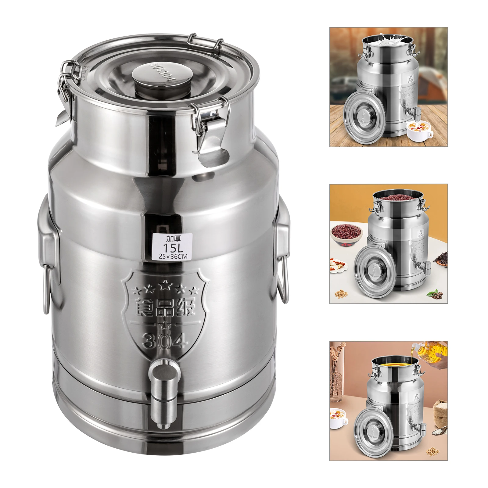 15L 304 Stainless Steel Beverage Drink Dispenser - Durable Milk Transport Barrel for Easy Serving