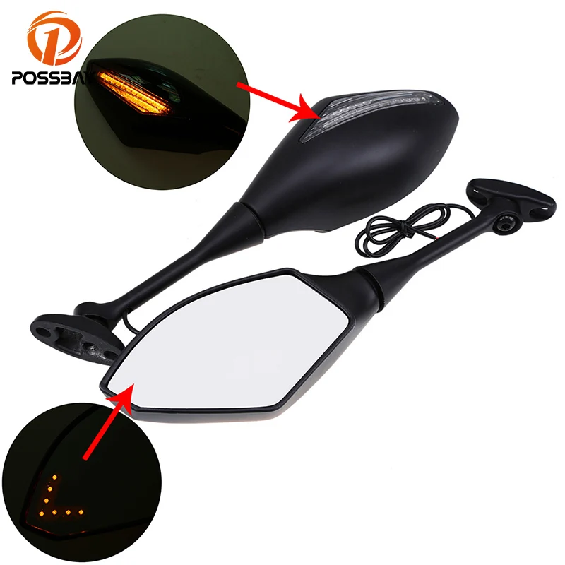 POSSBAY LED Motorcycle Mirror With Turn Signal Light Mirrors With Flasher Light for Honda CBR600RR 2003-2008 CBR1000RR 2004-2008