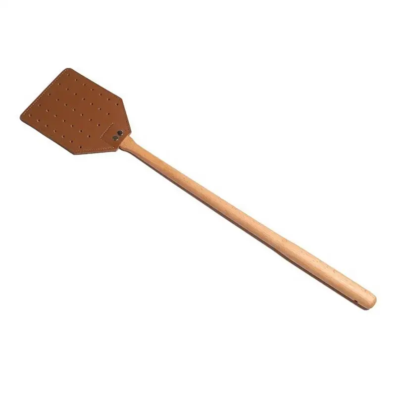 PU leather Fly Swatter Extended Wooden Handle Household Mosquito Repellent Swatter Thickened And Durable leather Fly Swatter