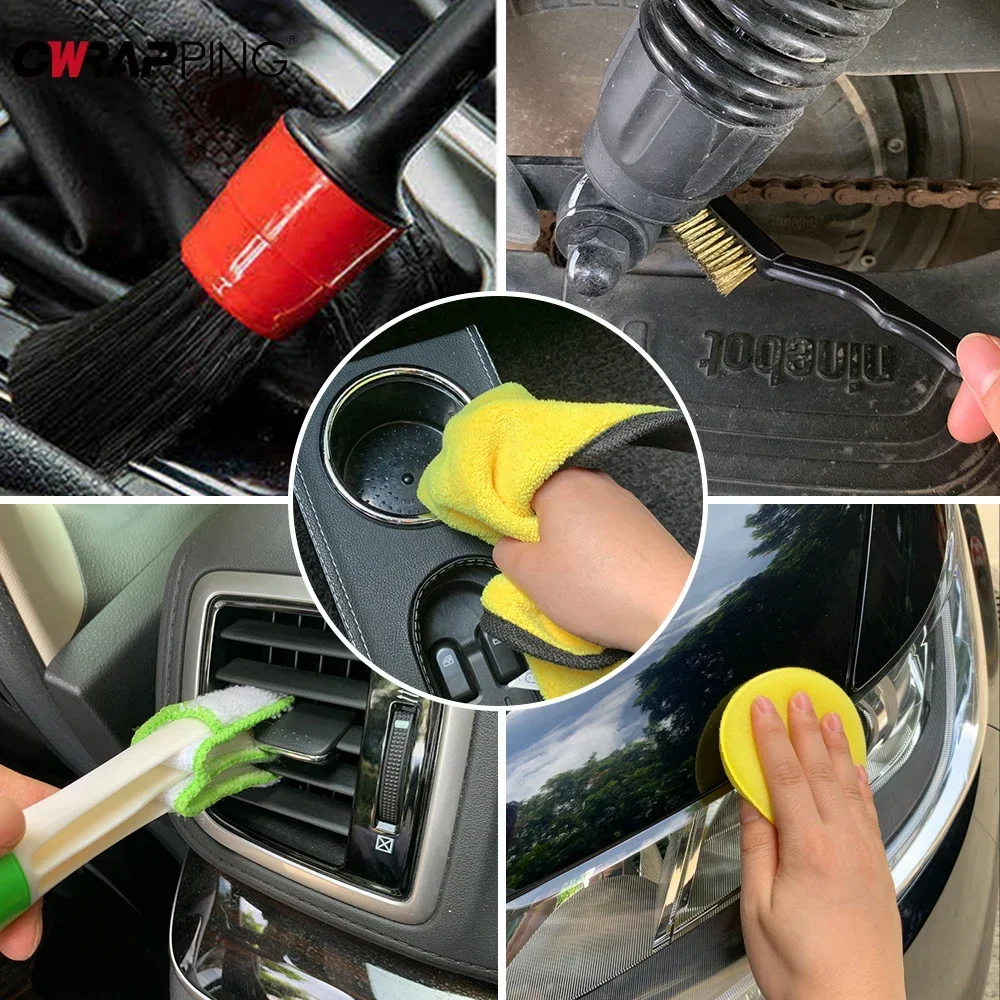 30Pcs Car Detailing Brush Set Auto Air Vents Rim Cleaning Brushes Sponges Towel Car Wash Detailing Tools for Car Accessories