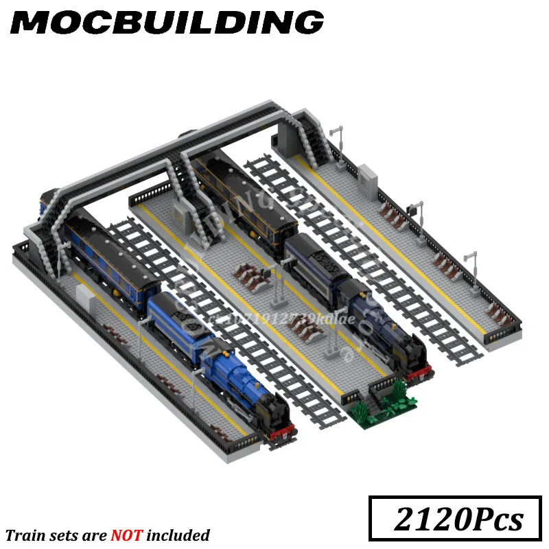 Train Station Model Railway Accessories Display MOC Building Blocks Brick Toys Construction Gift Christmas Present