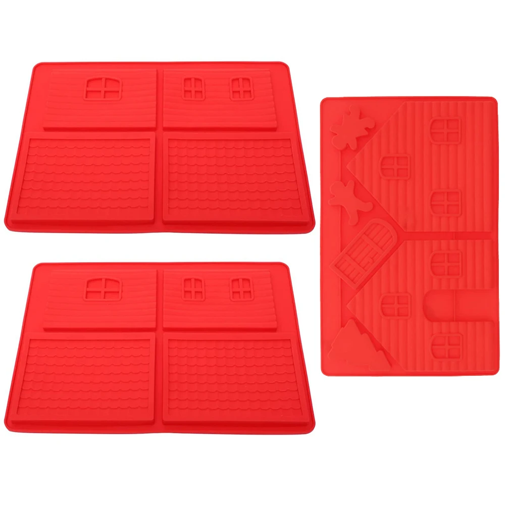 

3pcs Silicone Baking Mold Set Christmas Theme Cake Pan Oven Microwave Safe Non-Stick House Shaped Fondant Craft Art Mold