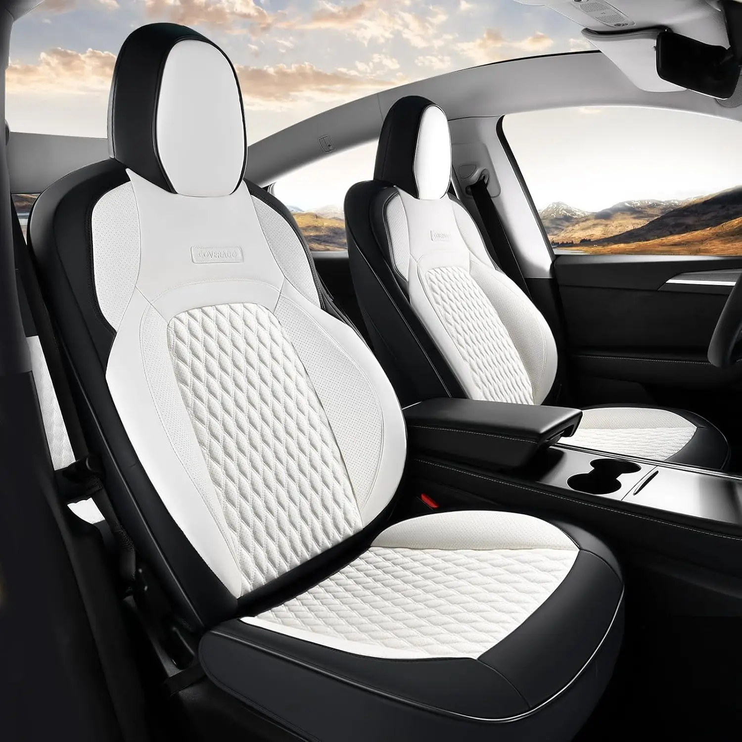 

Front Seat Covers for Tesla Model Y, Car Covers Front Seats, Front 2PCS Leatherette Car Cover Protector Custom