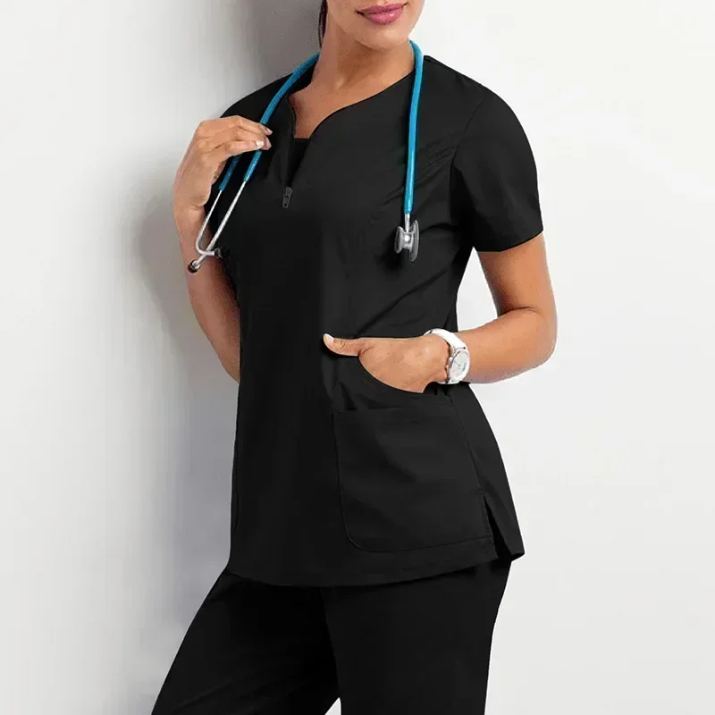 Nurse V-neck Jogger Women Casual Short Sleeved Apparel Top Pharmacy Working Medical Hospital Doctor Nursing Uniform Accessories