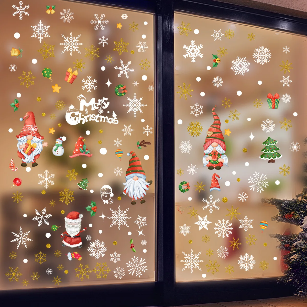 Christmas Window Stickers Home Decorations Cartoon Mirror Xmas Static Sticker New Year 2026 Merry Santa Elk Room Wall Decal