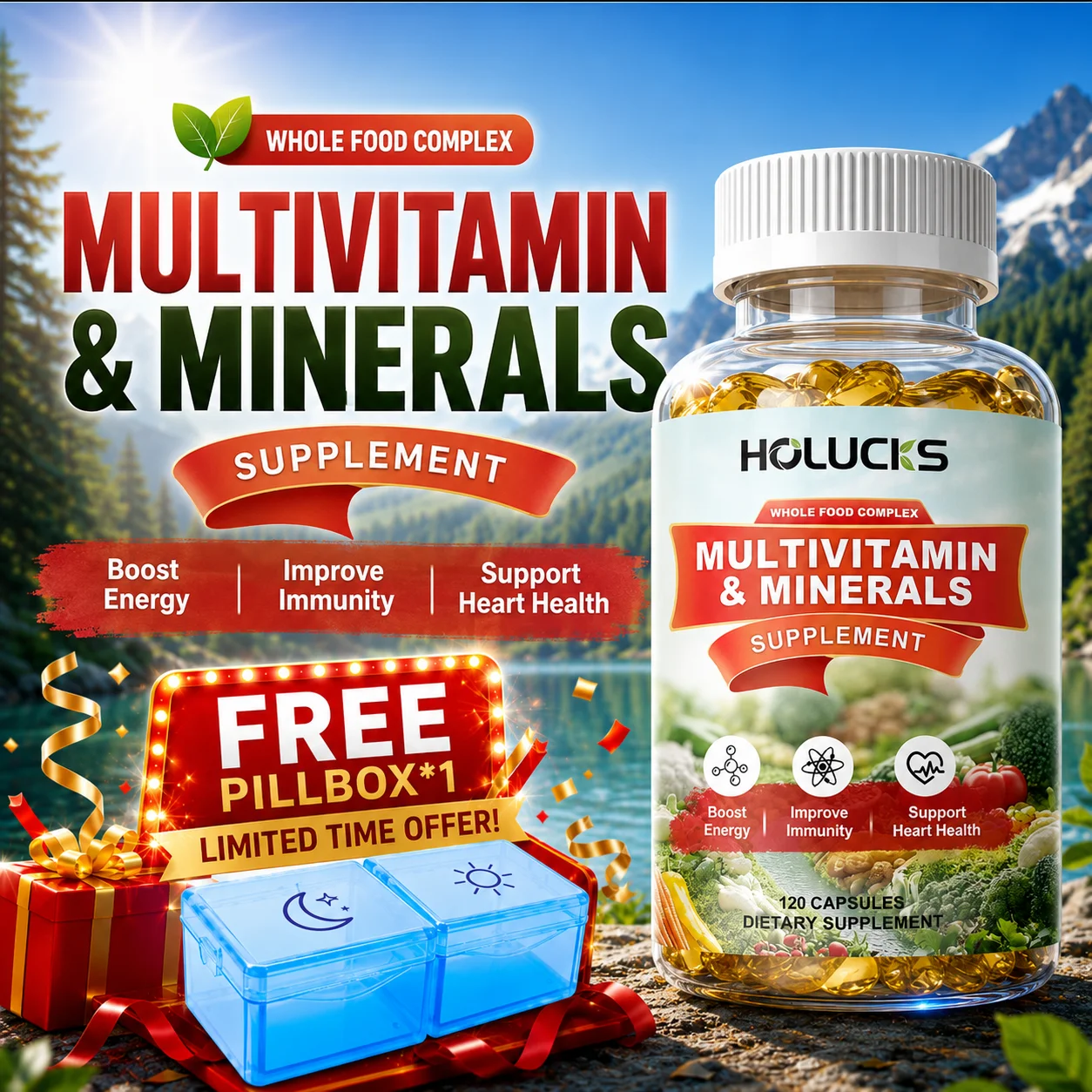 Suplemento Orgánico de Multivitaminas y Minerales, con Alimentos Integrales, Hierro y Zinc Suaves, Apoya la Función Inmunitaria, la Digestión y la Vitalidad