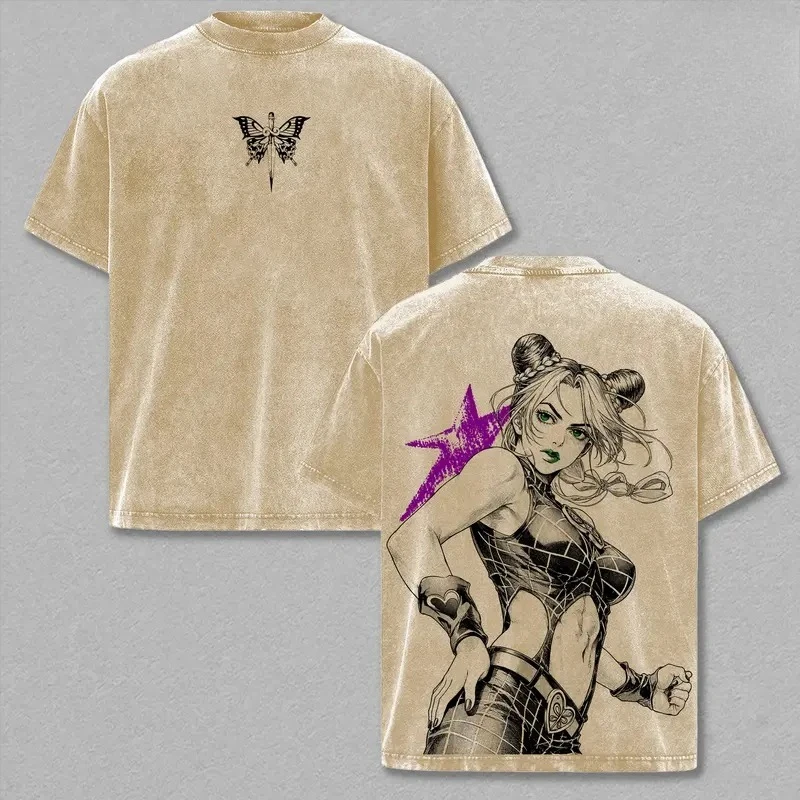 JoJo's Bizarre Adventure Jolyne Tshirt Men Women Clothing Vintage Washed T-shirts Cotton T Shirt Short Sleeve Harajuku Clothes