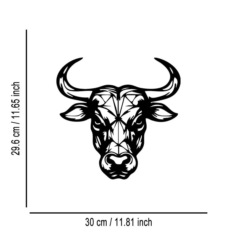 2D Metal Plate Flat Style, 1pc Bull Head Metal Wall Art Sculpture - Modern Wrought Iron Bull Horn and Forehead Hump Design