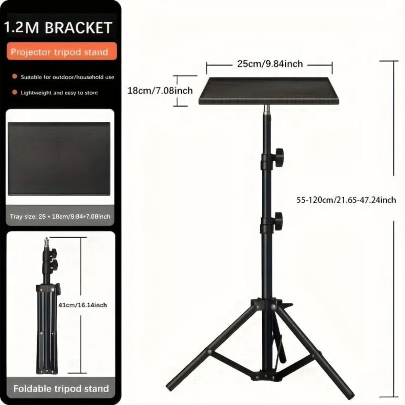 Projector Stand Adjustable Height Angle Durable Foldable Tripod With Tray Metal Base Outdoor Movie Projector Display Stands