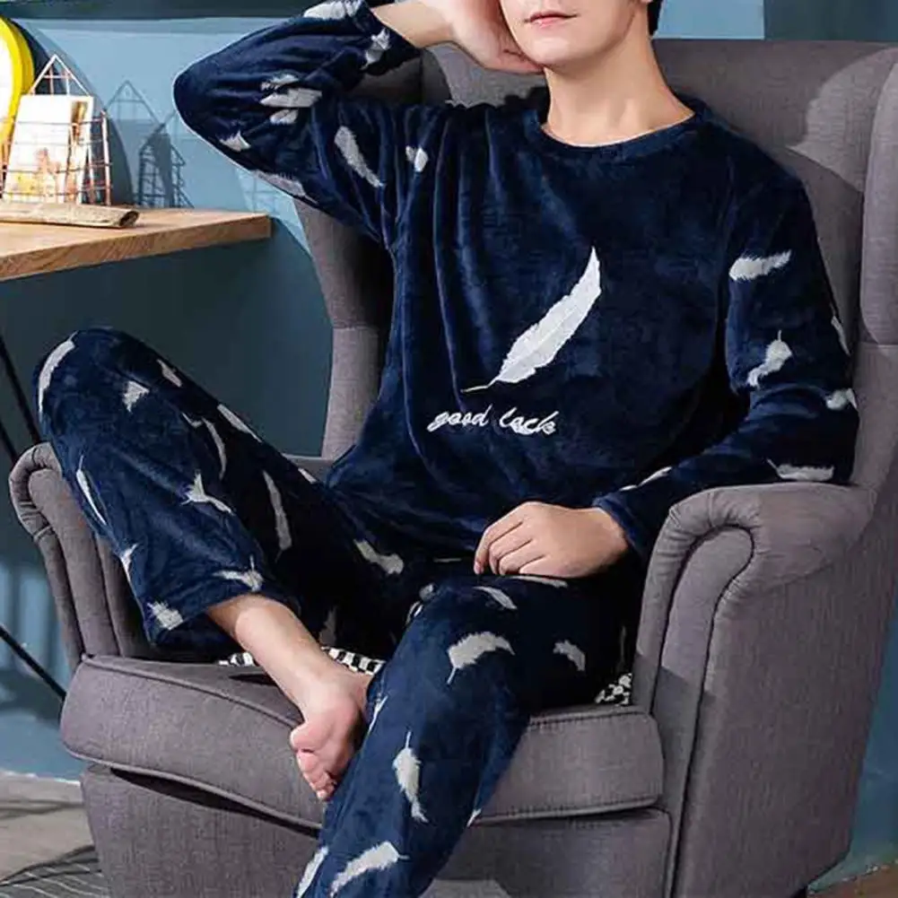 Winter Long Sleeve Sleepwear Thick Warm Flannel Pajama Sets For Men Coral Velvet Cute Cartoon Sleepwear Suit Pyjamas Homewear