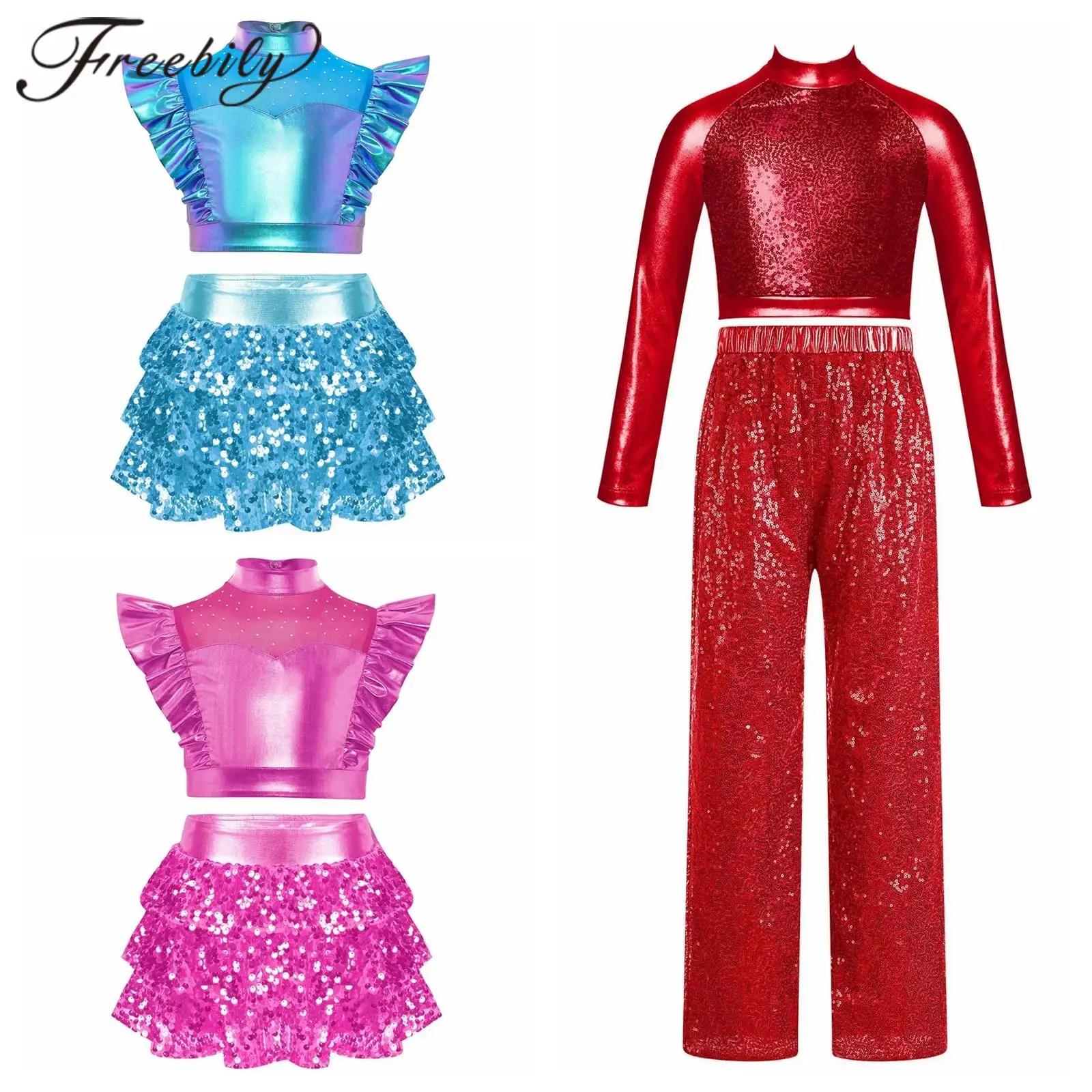 

Children Sequins Jazz Dance Costume Fashion Girls Streetwear Kids Hip Hop Clothes Sets for Street Dancing Costumes Ballet Outfit