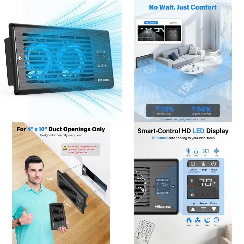 

10 x 4 Floor Register with 10-Speed Fan and Temperature Sensor for Enhanced HVAC Efficiency