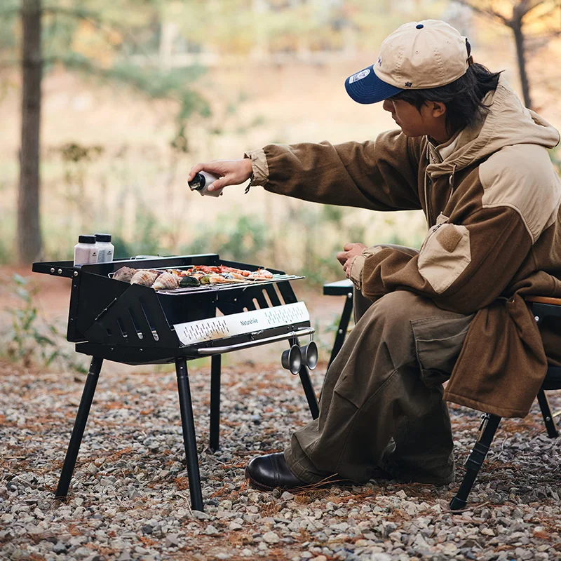 네이처하이크 수직 바베큐 랙, 접이식 바베큐 숯 그릴, 스테인레스 스틸 접이식 바베큐 그릴, 야외 요리 캠핑용