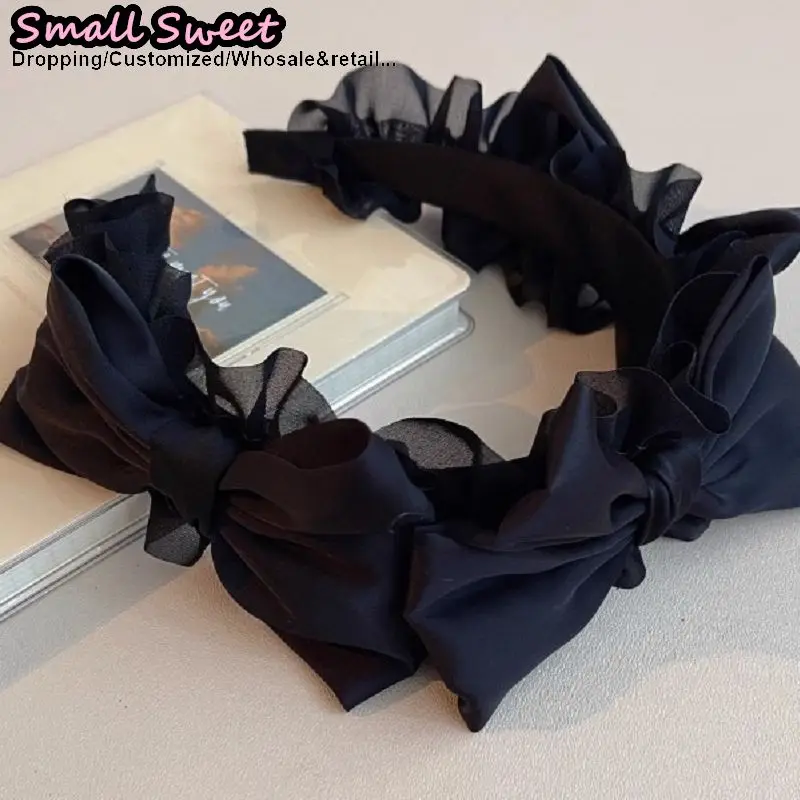 ثقافة فرعية هاراجوكو القوطية لوليتا Y2K فتاة ذكية الشرير الساتان الأزهار تكدرت القوس رباط شعر عقال الشعر هوب إكسسوارات الشعر