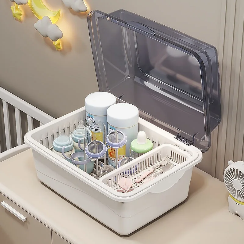 

Baby Bottle Organizer with Lid, PP Material Drain Rack for Infant Tableware, Dustproof Moisture-Proof Design, Durable and Safe