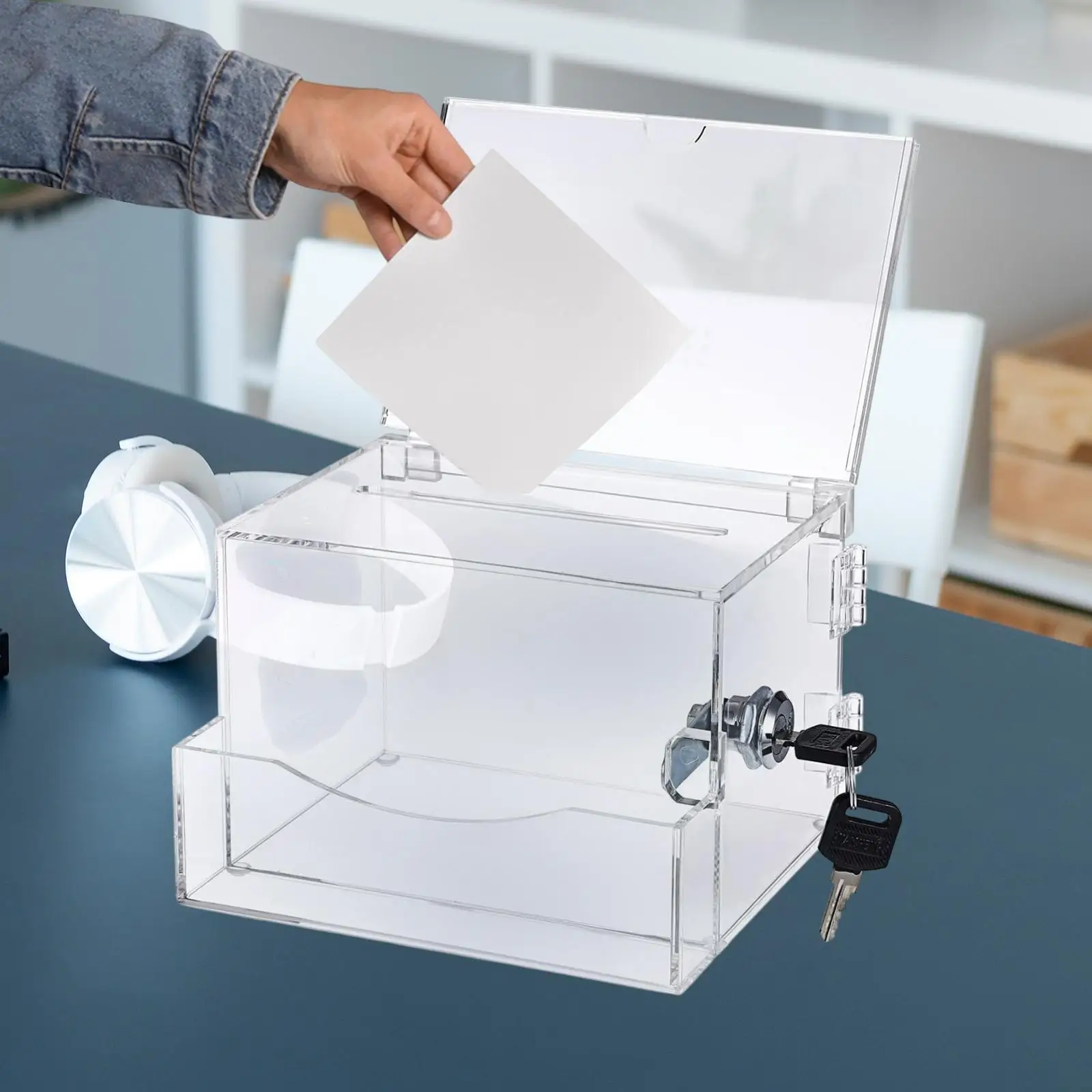 Acrylic Donation Box Ballot Box Container Case Fundraising Ticket Raffle with Lock Vote Box Storage Organizer with 2 Keys