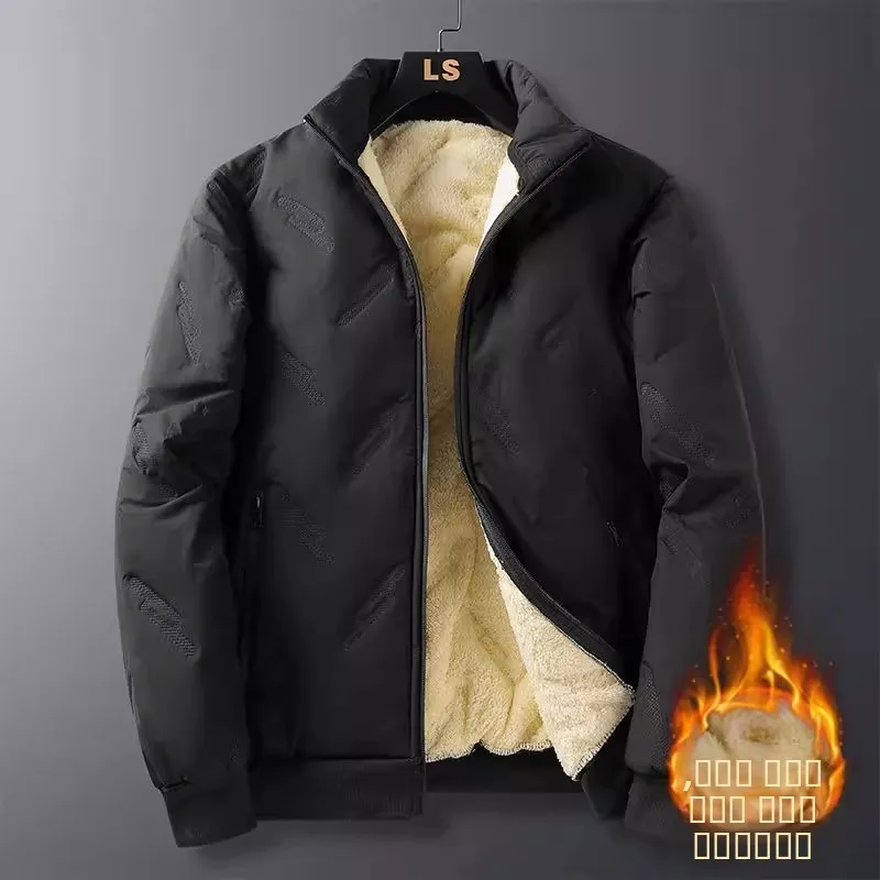 معطف دافئ للرجال من Thiened Fce مبطن من القطن المخملي فضفاض غير رسمي بياقة واقفة للمكتب والعمل في الخريف والشتاء #1