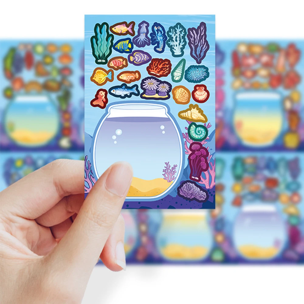 8/16 feuilles créatif aquarium Puzzle autocollants à la main bricolage Skateboard téléphone mignon assembler Puzzle autocollant fête d'anniversaire jouet cadeau
