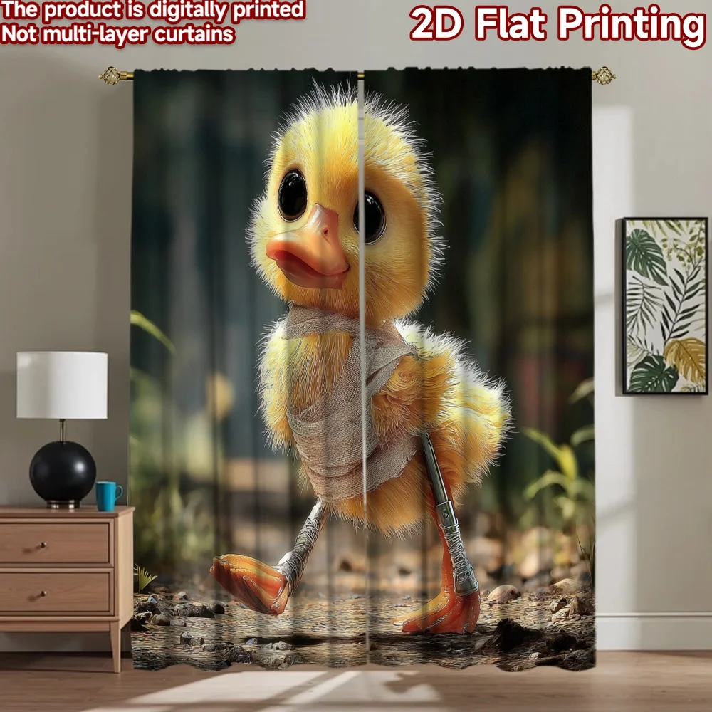 2D flat printing 2pcs Window Curtains Cute Blind Duckling Walking Digital Printed Polyester Drapes Seasonal Party & Holiday