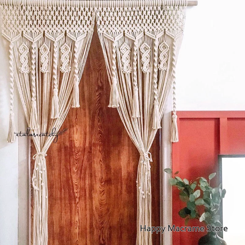 Imagem -06 - Hand-woven Macramé Cotton Door Curtain Tapeçaria Wall Hanging Art Boho Decoração Bohemia Casamento Backdrop Home Decor