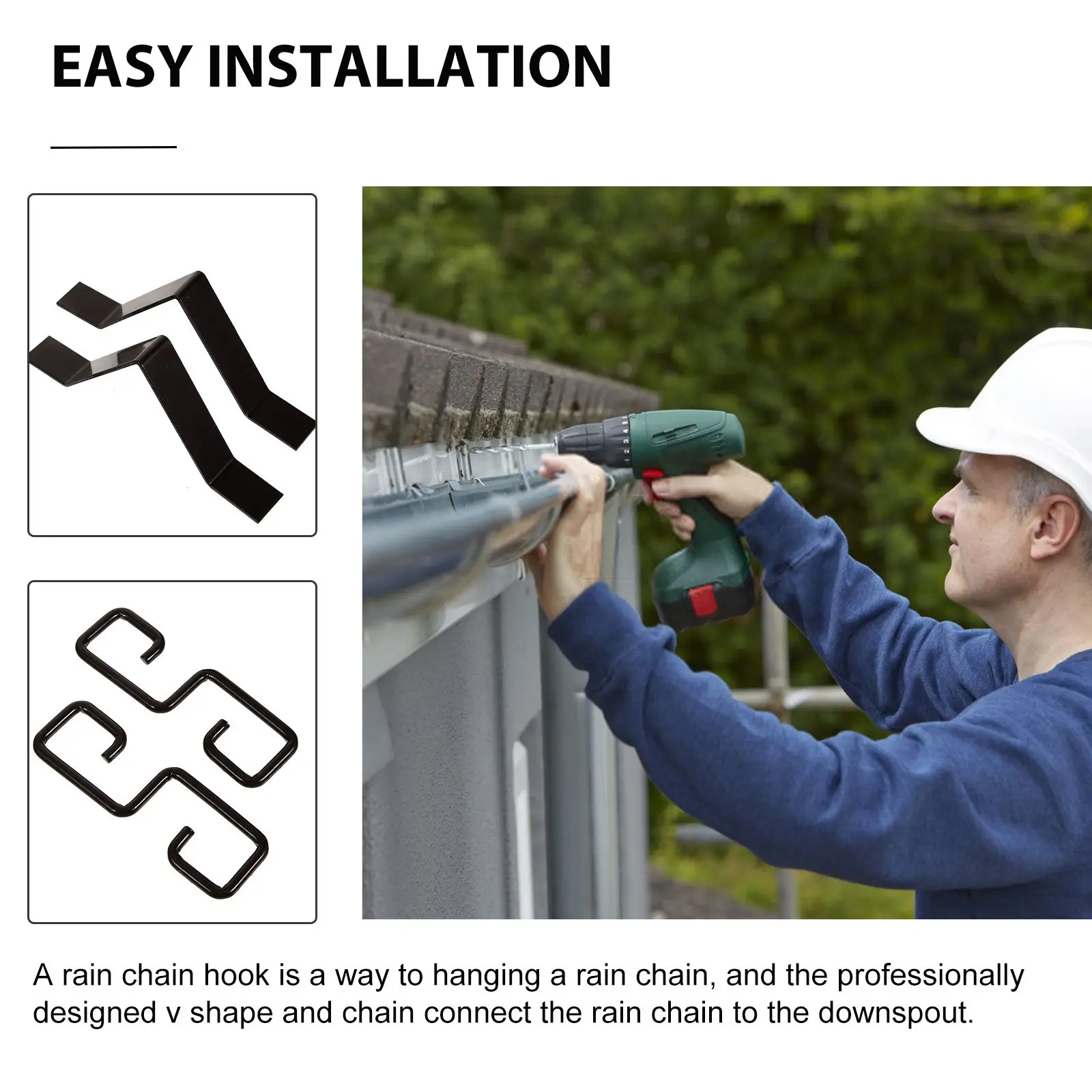 2 Set Rain Chain Hook Gutter Adapter Parts Accessories and Rotating Hanging Iron Drainage Groove for Gutters Uk Rotating Hanging