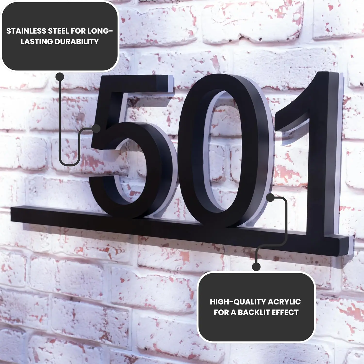 Solar Backlit House Numbers for Outside, Personalized Light Up LED Address Number Signs, illuminated address numbers for house