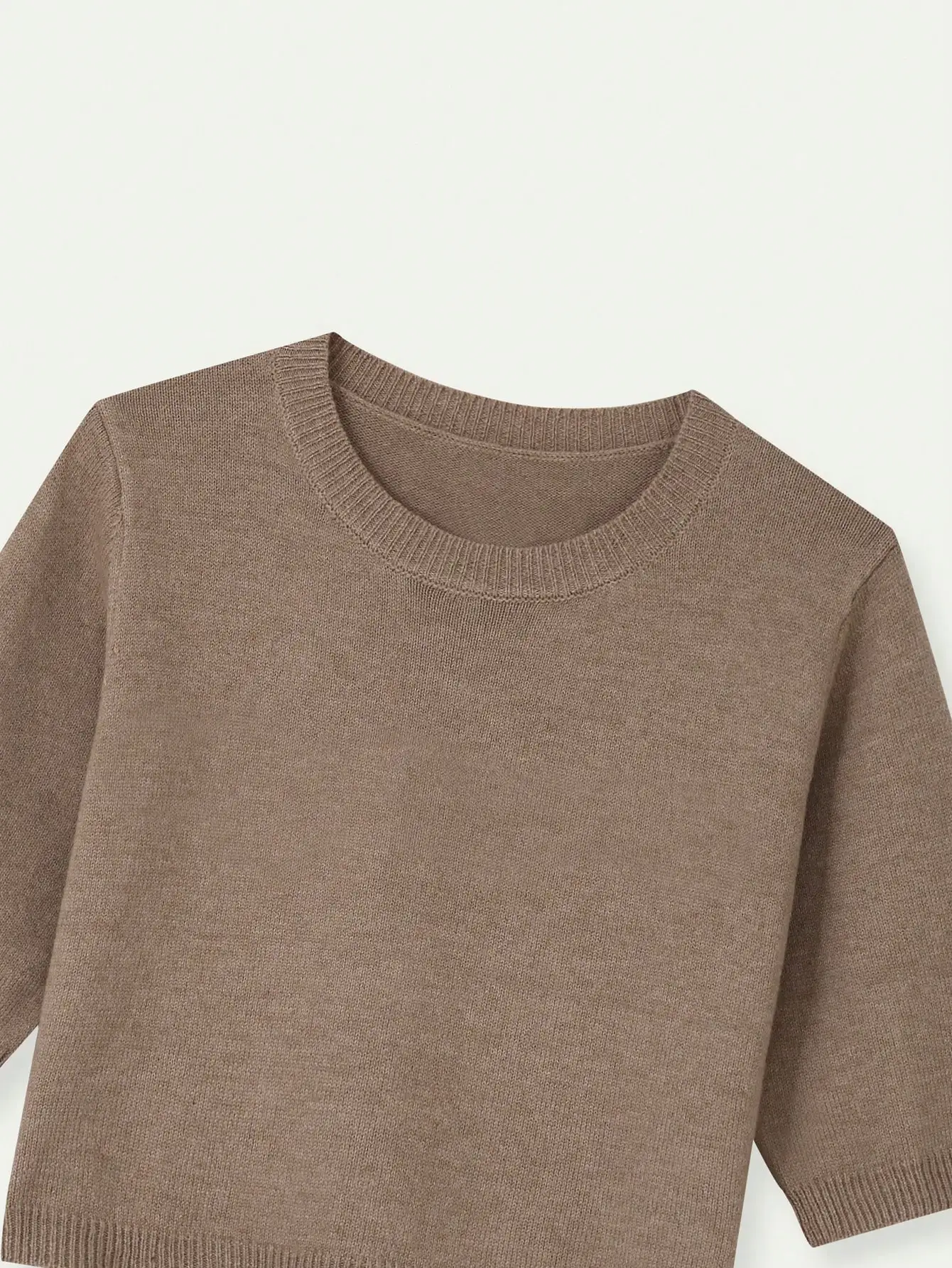 

Round Neck Short Sleeve Knit Crop Top, Loose Minimalist Pullover Sweater For Women