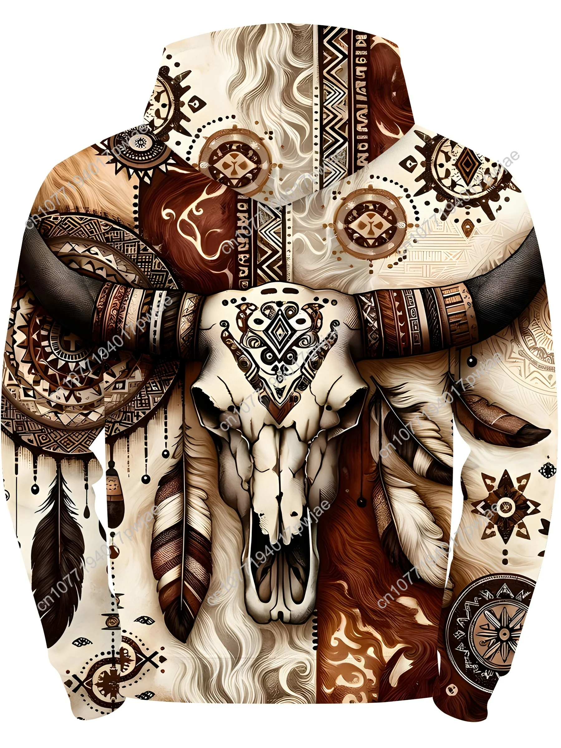 Veste à capuche à imprimé géométrique pour hommes, nouveauté, fermeture éclair décontractée en polyester avec plumes et attrape-rêves, lavable en machine, Perf