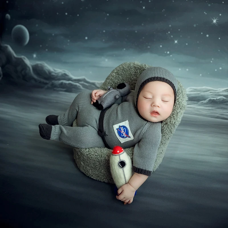 Pasgeboren Fotografie Kleding Spaceman Thema Jumpsuit Set Kleine Raket Astronaut Pop Baby Foto Achtergrond Decoratieve Props