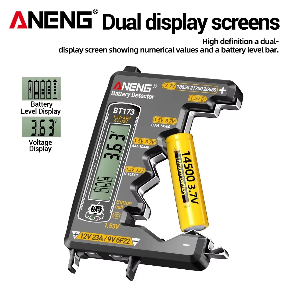 Battery Voltage Testers Lithium Ion Batteries Bar/Value Dual Display Detector ANENG BT173 18650 21700 12V 23A Electronics Tools