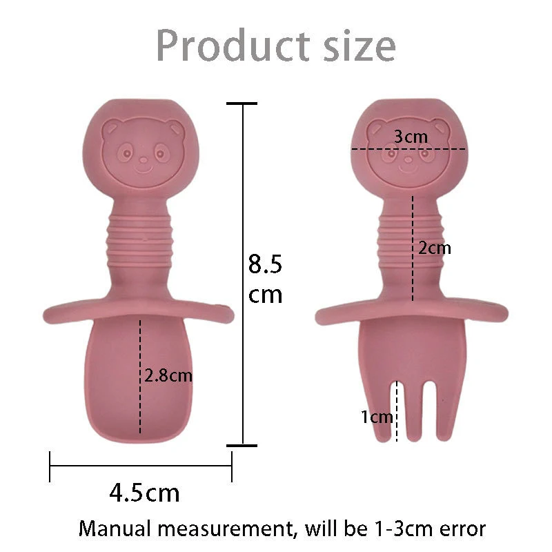 식품 등급 어린이 실리콘 스푼 포크 커트레이, 아기 훈련 보완 식품 스푼, 아기 수유, 만화 스푼 & 포크, 세트당 2 개