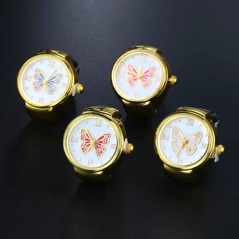 

Винтажные часы с бабочкой на палец, красочные часы из нержавеющей стали с итальянским ремешком, римские кварцевые часы, кольца для женщин и дам