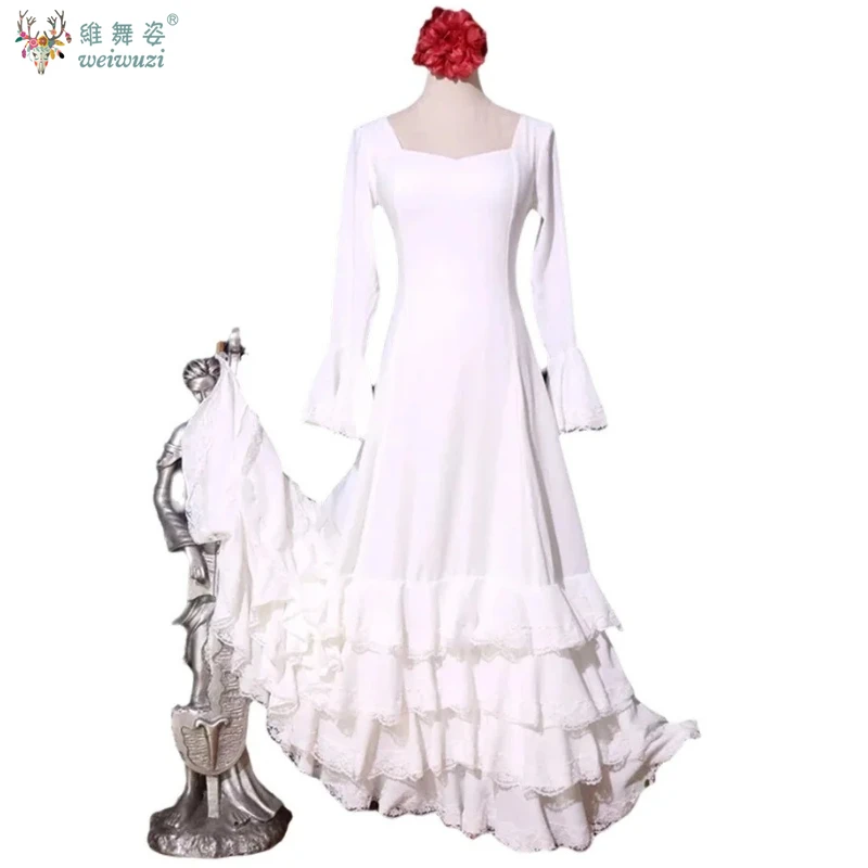 Kostium do flamenco hiszpańskiego dla kobiet, szyty na miarę, sukienka wyszczuplająca z długim rękawem, strój do występów na scenie w sali tanecznej.