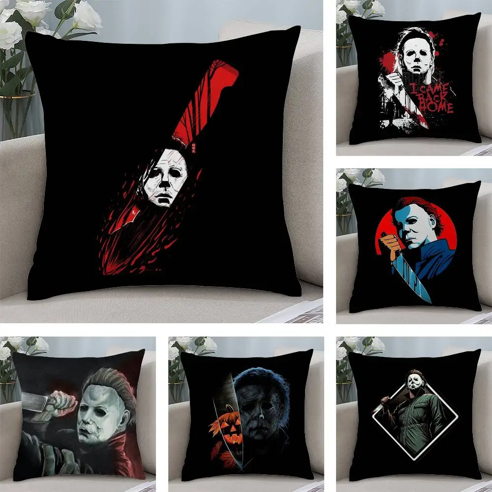

M-Michael-Myers Horror Halloween Pillow Case Plush Fabric Soft Double Sided Print Home Sofa High Quality Cushion Cover Throw