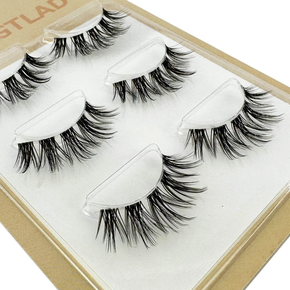 NEW 3Pairs Lashes manga Lashes 3D Clear Band Lashes Natural Look Wispy Mink Eyelashes Fluffy Cat Eye Lashes Pack Fake Eyelashes